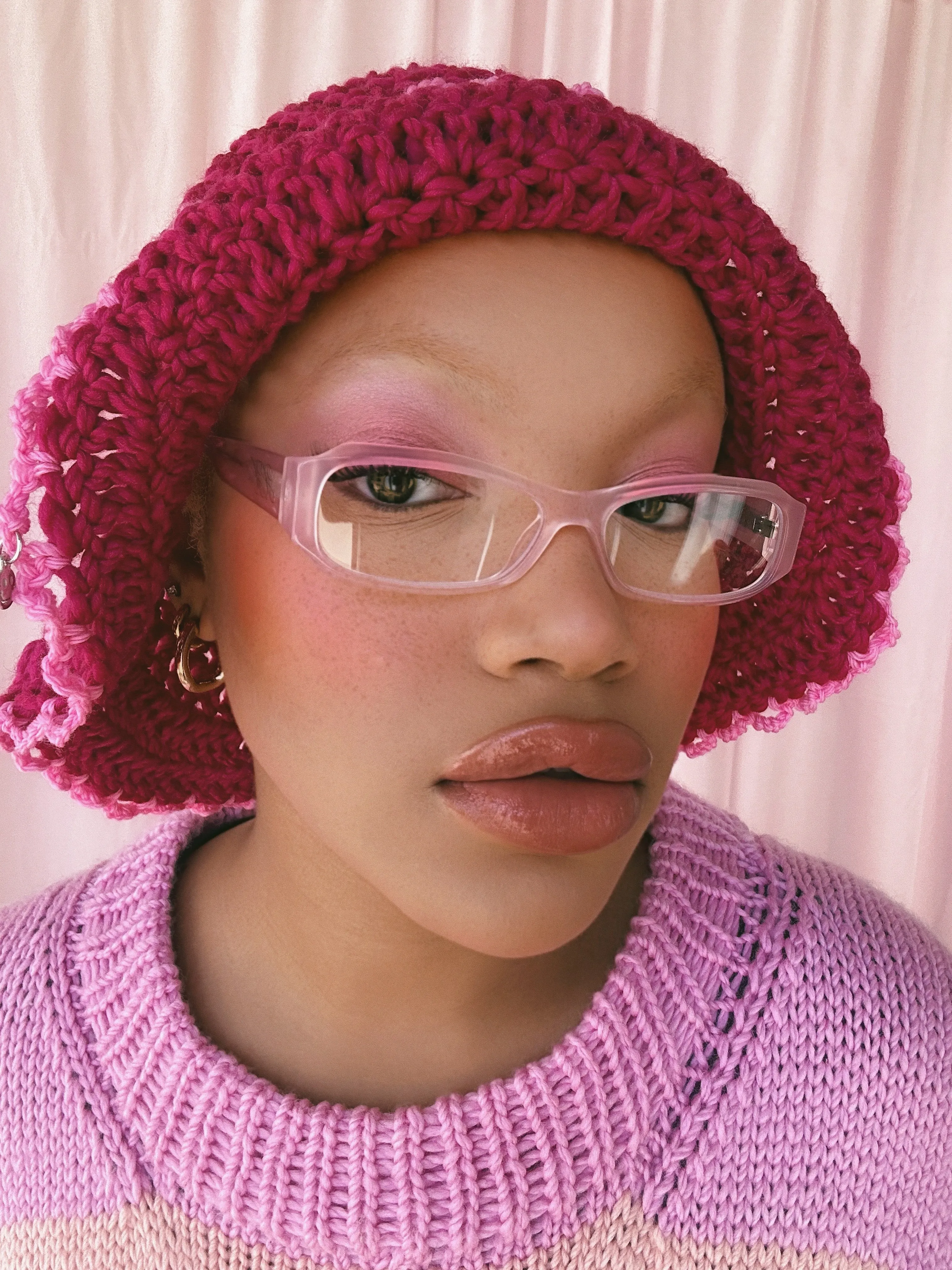 (1 Of 1) Cherry and Pink Crochet Hat - READY TO SHIP