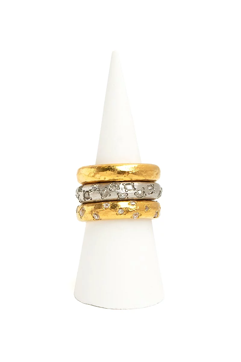 24k Gold Handmade Band Ring with Vintage Diamonds