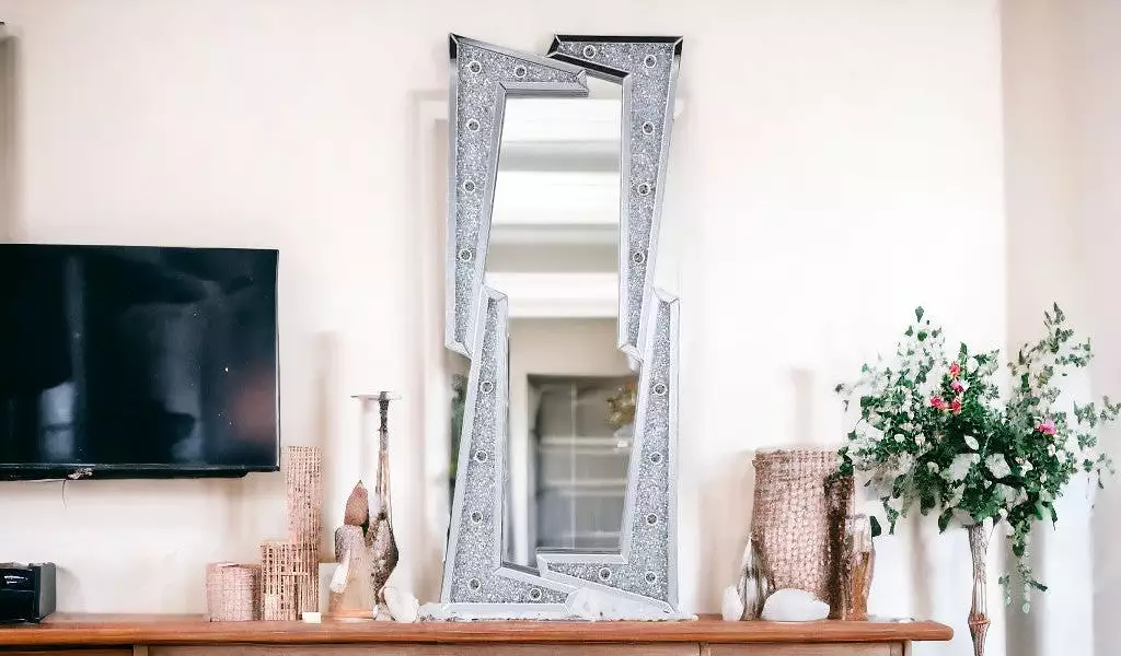 63 Mirrored & Faux Diamonds Lighted Irregular Accent Mirror