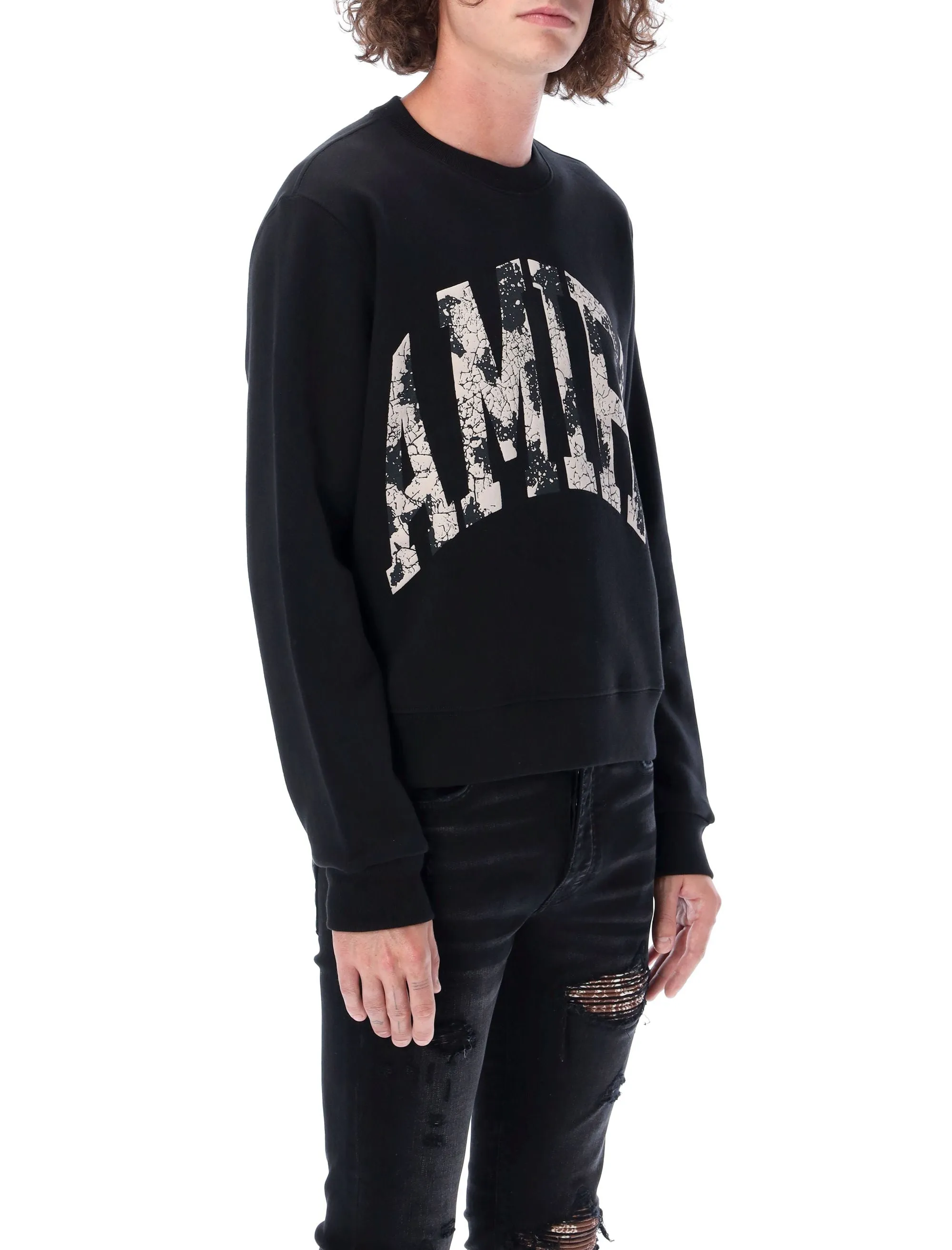 Amiri Distressed Logo Printed Crewneck Sweatshirt