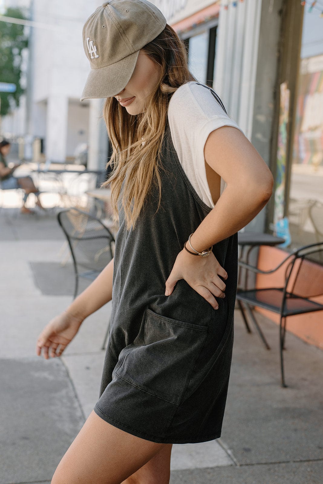 Black Wash Sleeveless Loose Romper