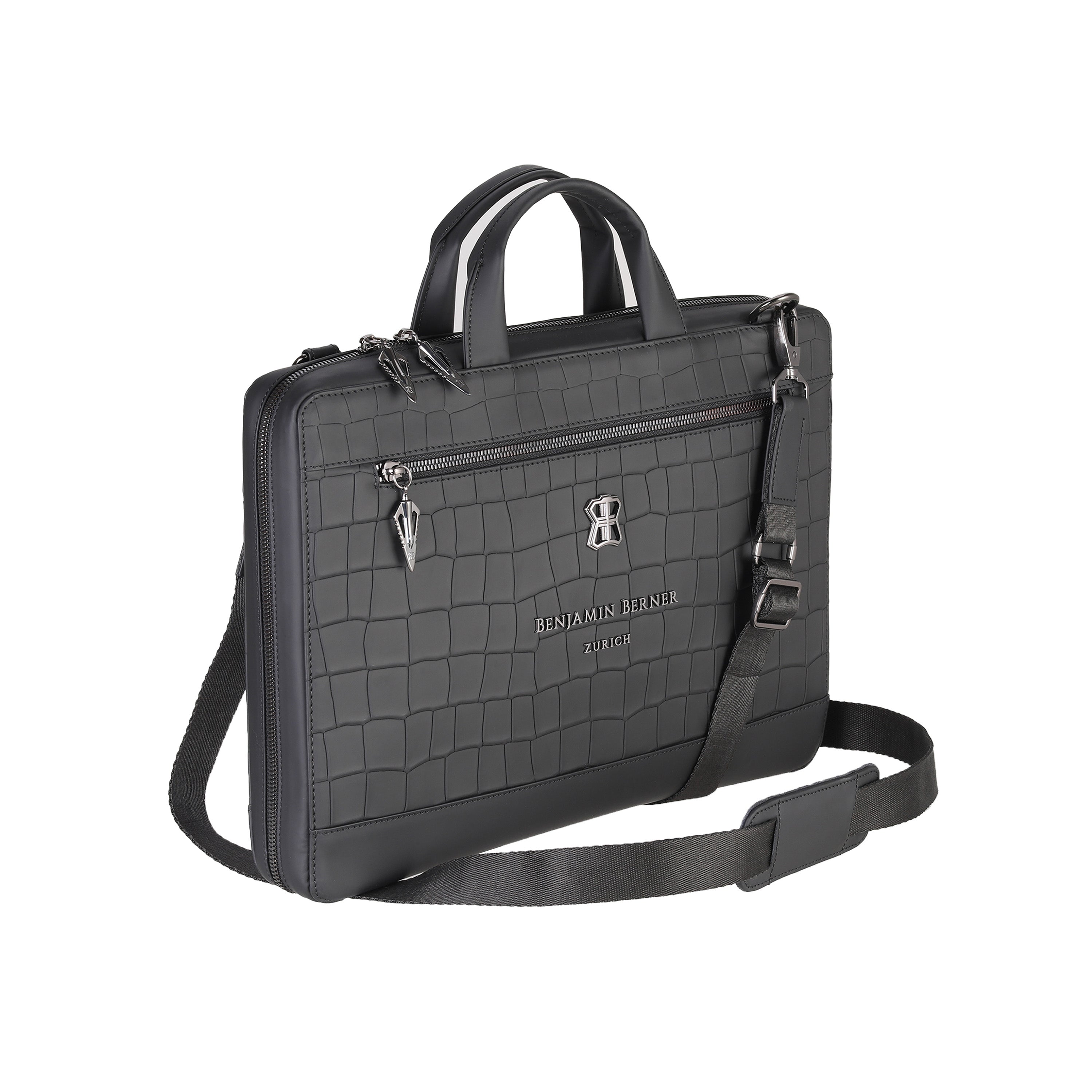 BNJ BRIEFCASE BLACK MATT CROCODILE CALFSKIN