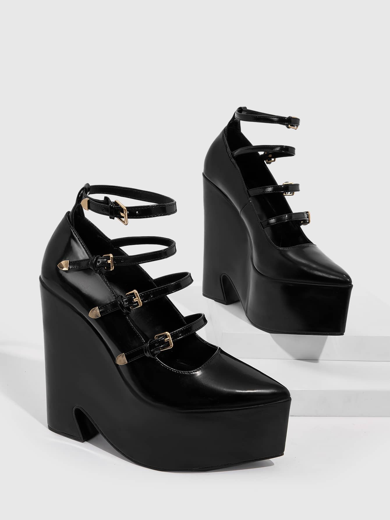 Buckle Decor Point Toe Ankle Strap Shoes