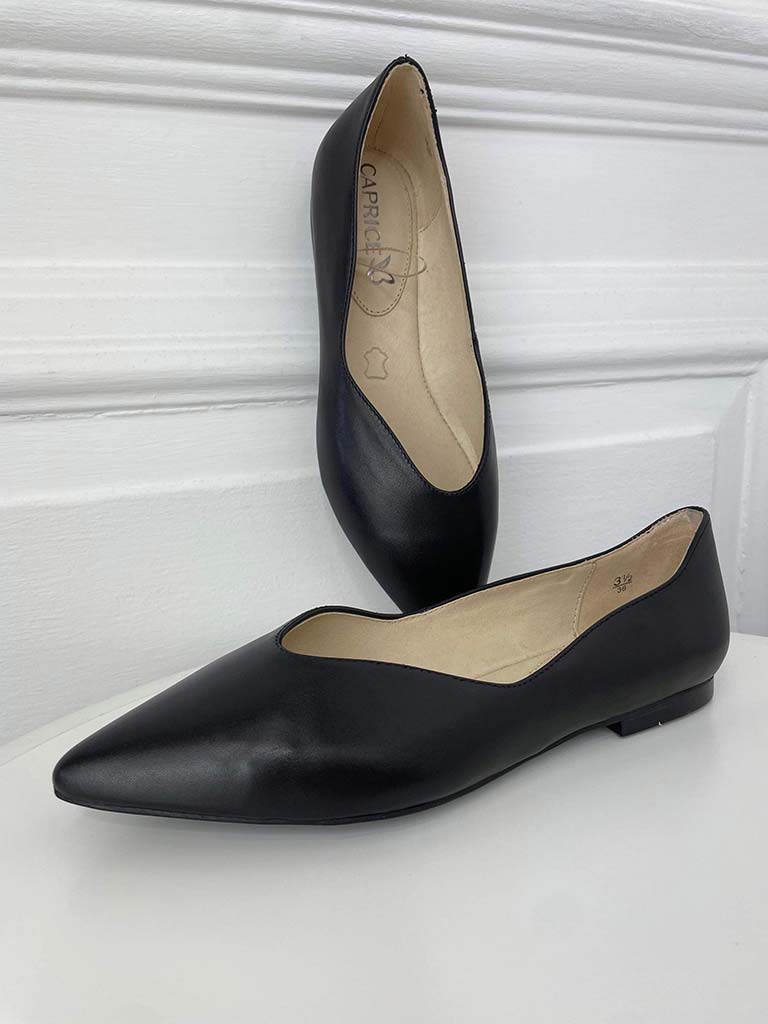 Caprice Leather Ballet Pumps - Black