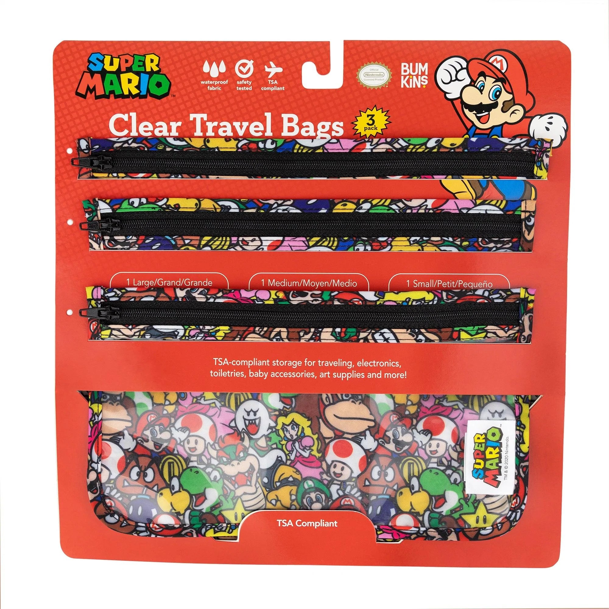 Clear Travel Bag 3-Pack: Super Mario Mashup