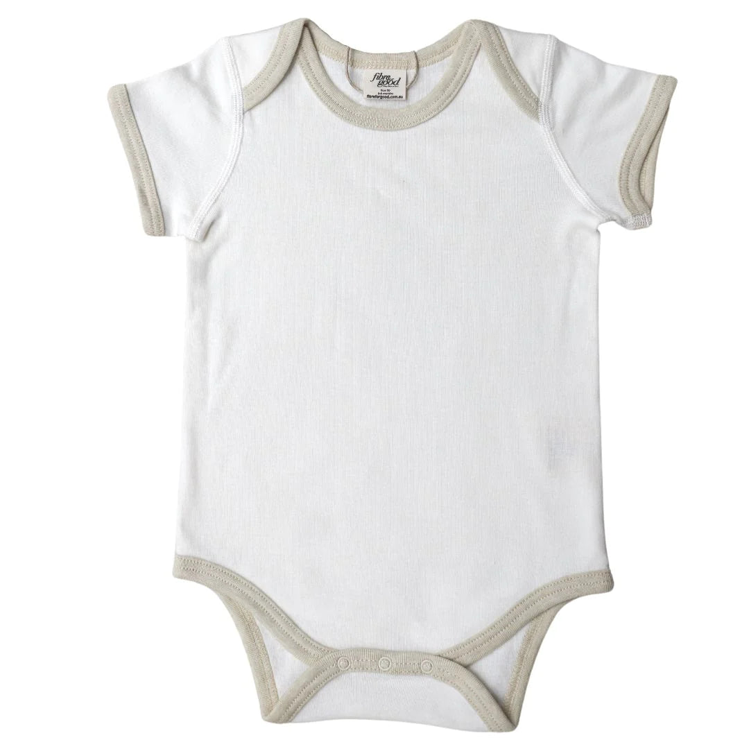 Fibre for Good Short Sleeve Bodysuit w Contrast Bind - Natural/Sage