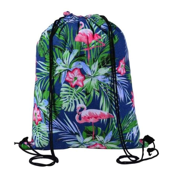 Floral Blue Drawstring Bag