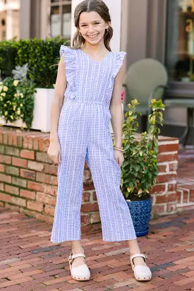 Girls: All For Love Blue Checkered Jumpsuit