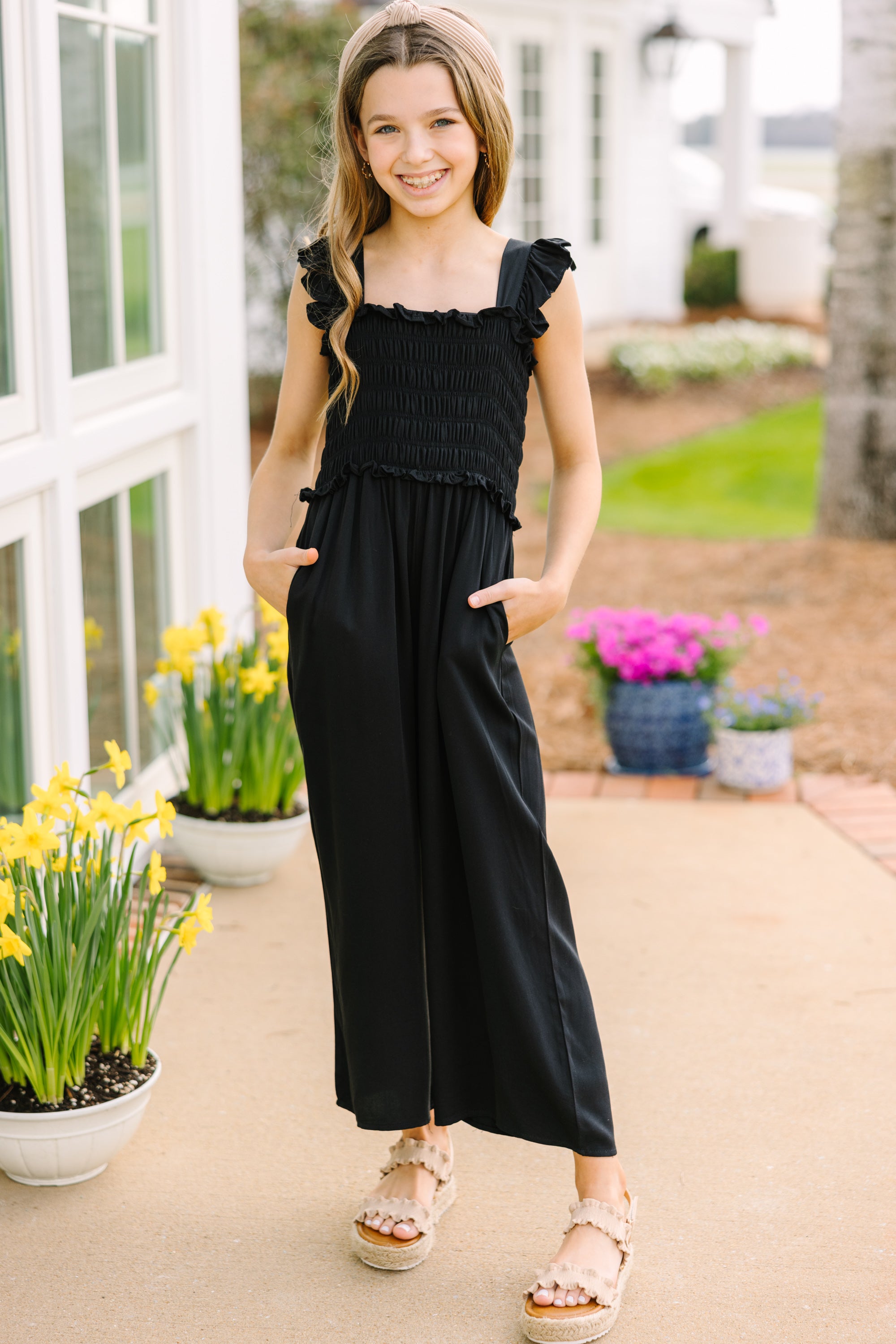 Girls: All For You Black Smocked Jumpsuit