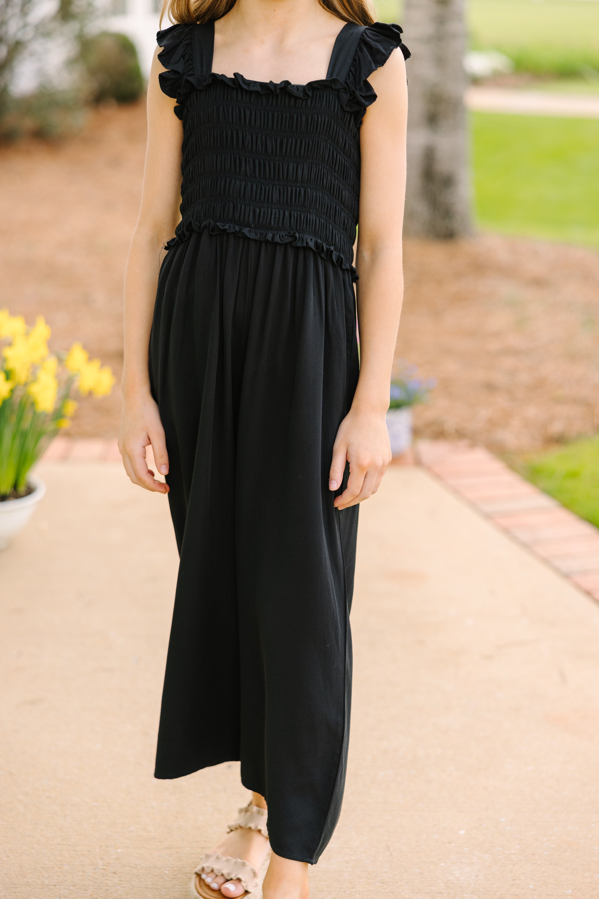 Girls: All For You Black Smocked Jumpsuit