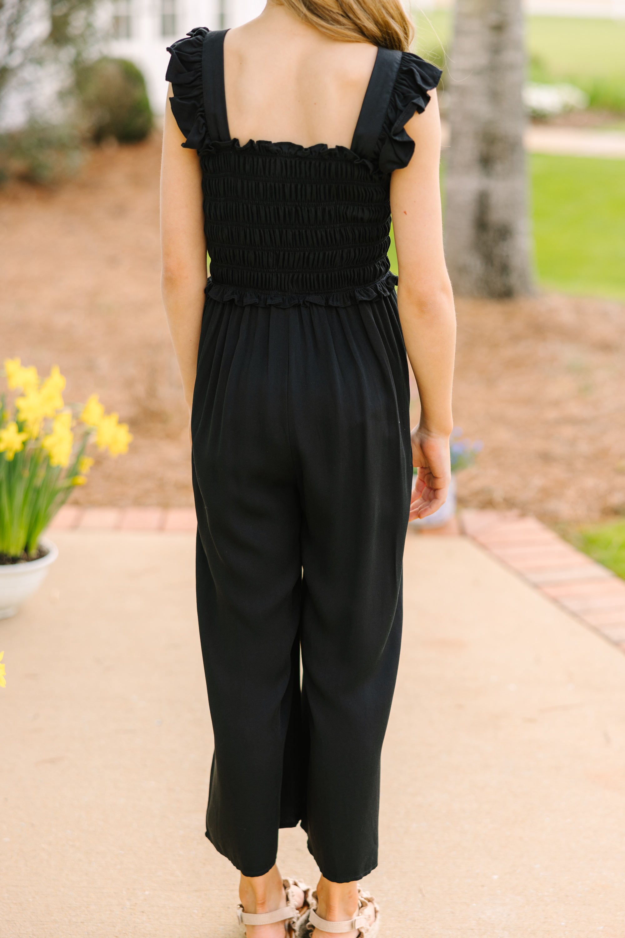 Girls: All For You Black Smocked Jumpsuit