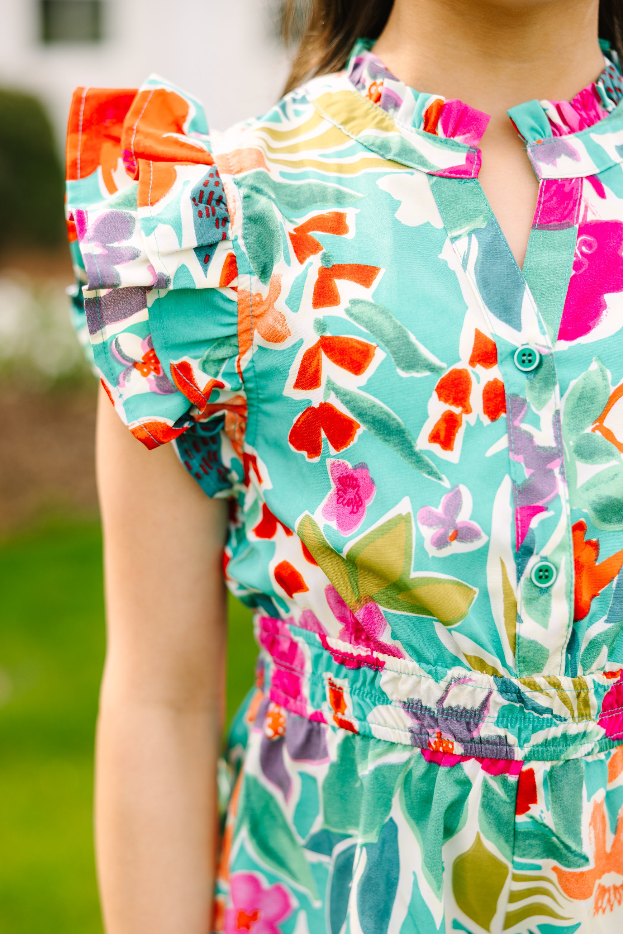 Girls: Wild Love Emerald Green Floral Romper