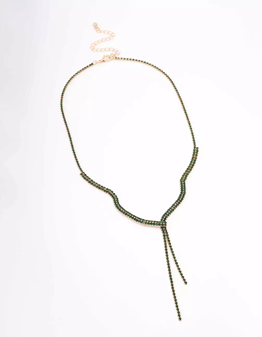 Gold Dainty Emerald Ribbon Lariat Necklace