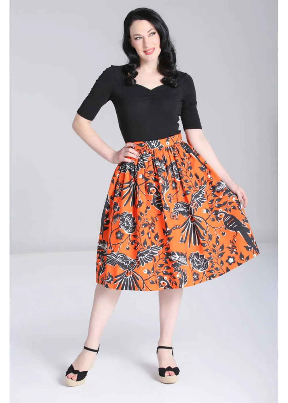 Hell Bunny Rio Parrots 50's Swing Skirt Orange