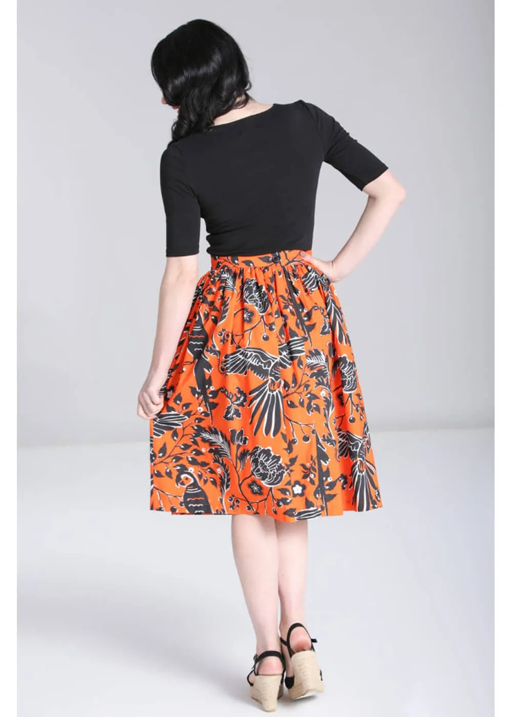 Hell Bunny Rio Parrots 50's Swing Skirt Orange