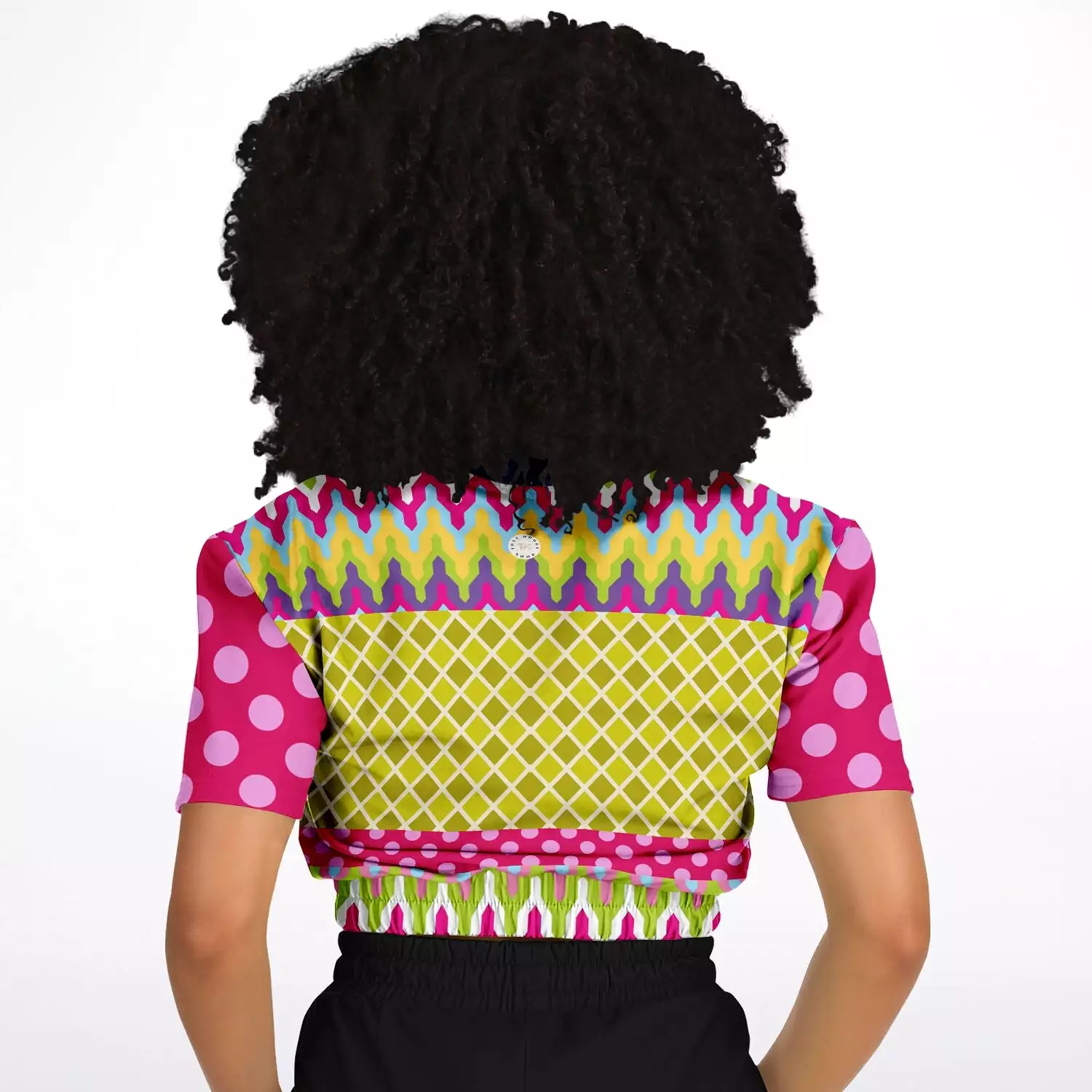 Hello Janis! Pink Geo Giraffe Print Short Sleeve Cropped Sweater