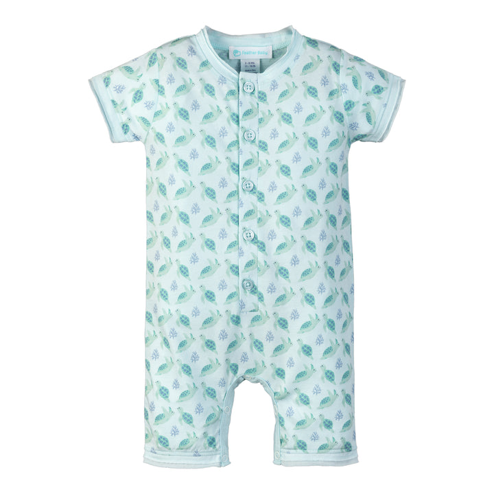 Henley Romper - Aqua Turtles