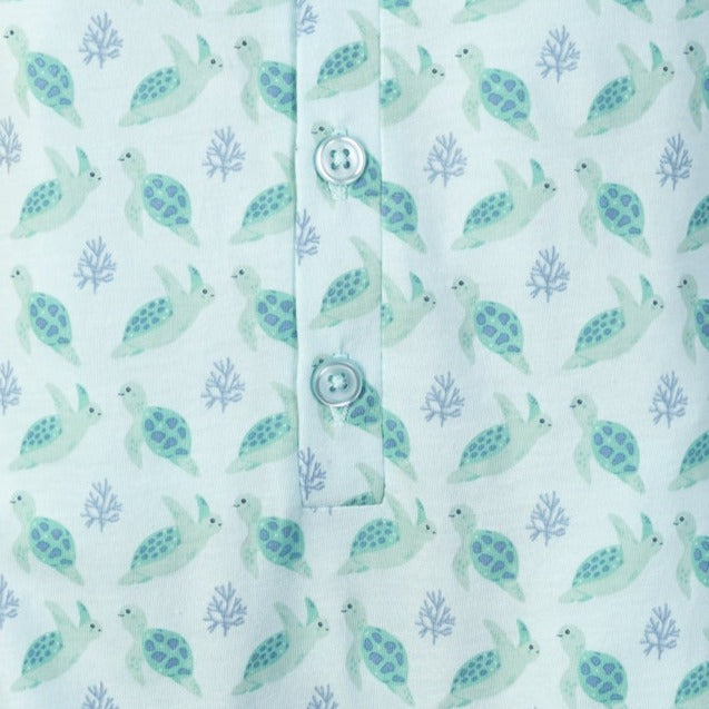 Henley Romper - Aqua Turtles