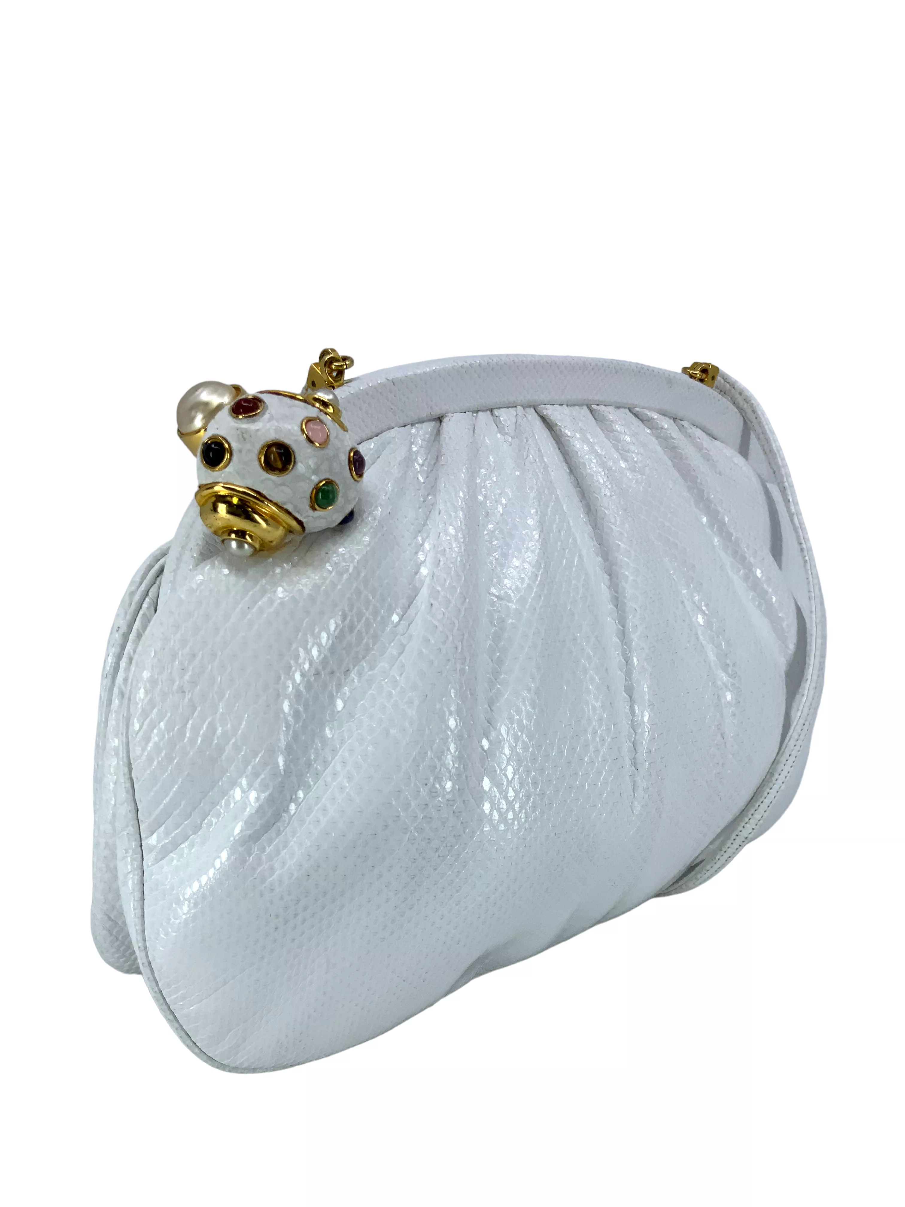 Judith Leiber Lizard Jeweled Snail Clasp Evening Bag Clutch