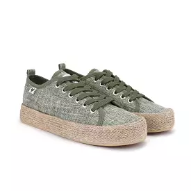 Khaki linen lace-up espadrille sneakers