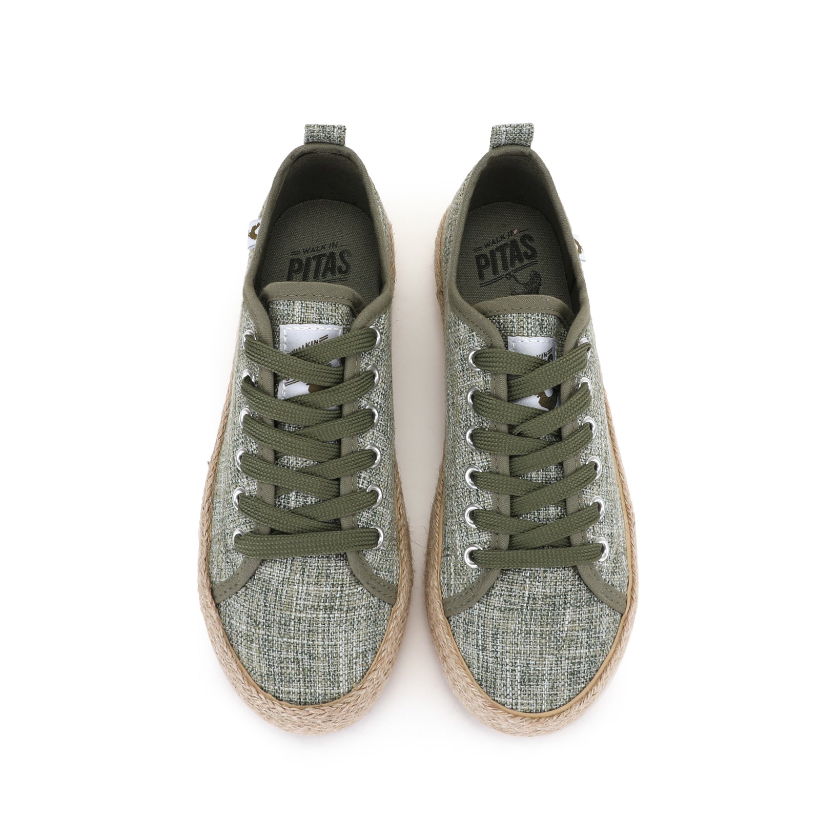 Khaki linen lace-up espadrille sneakers