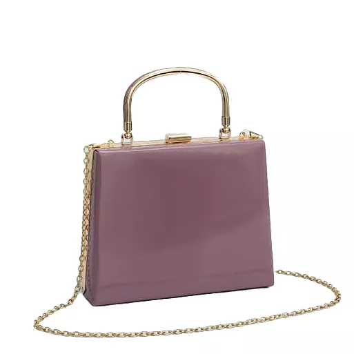 Lilac Patent Handbag With Gold Clasp and Chain Detail Shoulder Strap