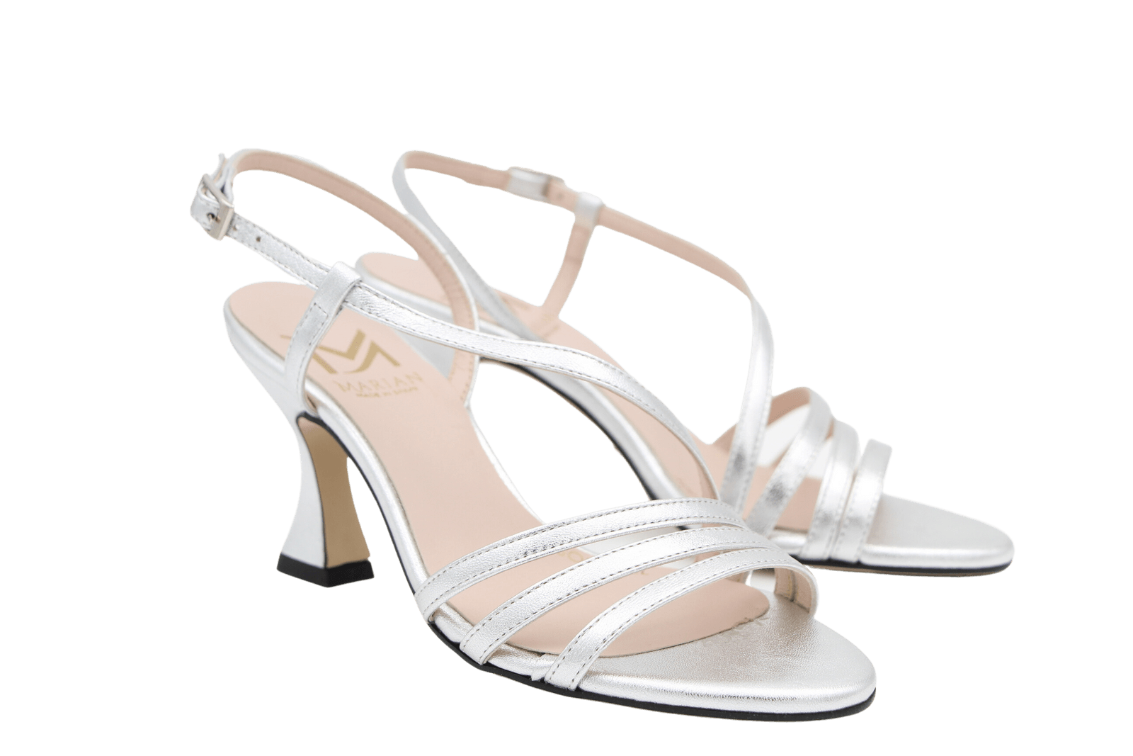 Marian Silver 3 Strap Sling Back Low-Heel Sandal