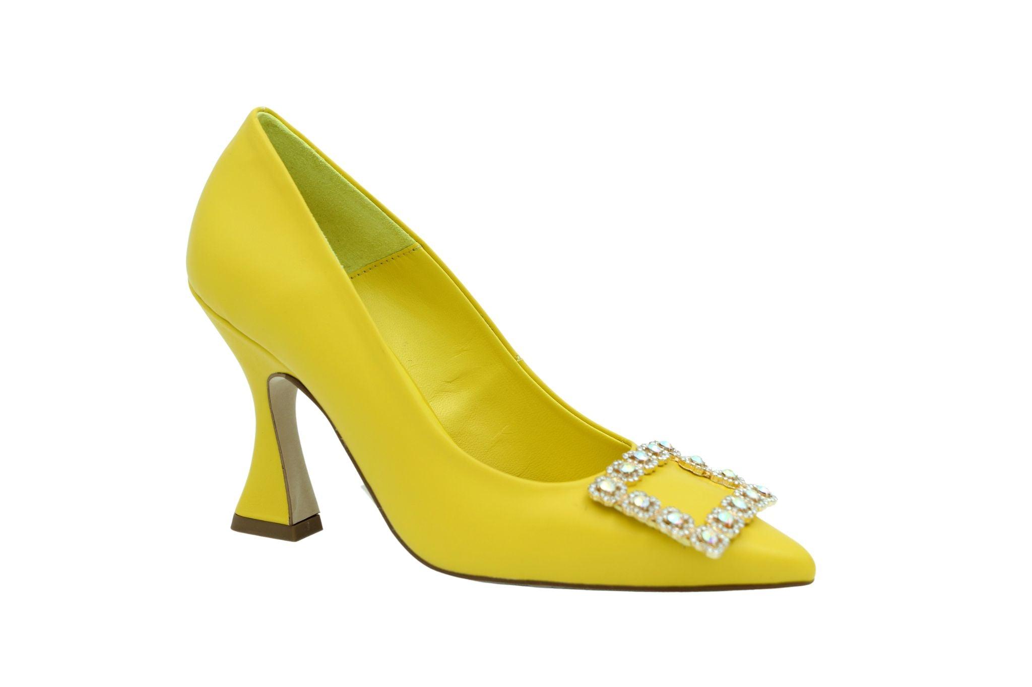 MARIAN Yellow Leather Embellished Court Shoes