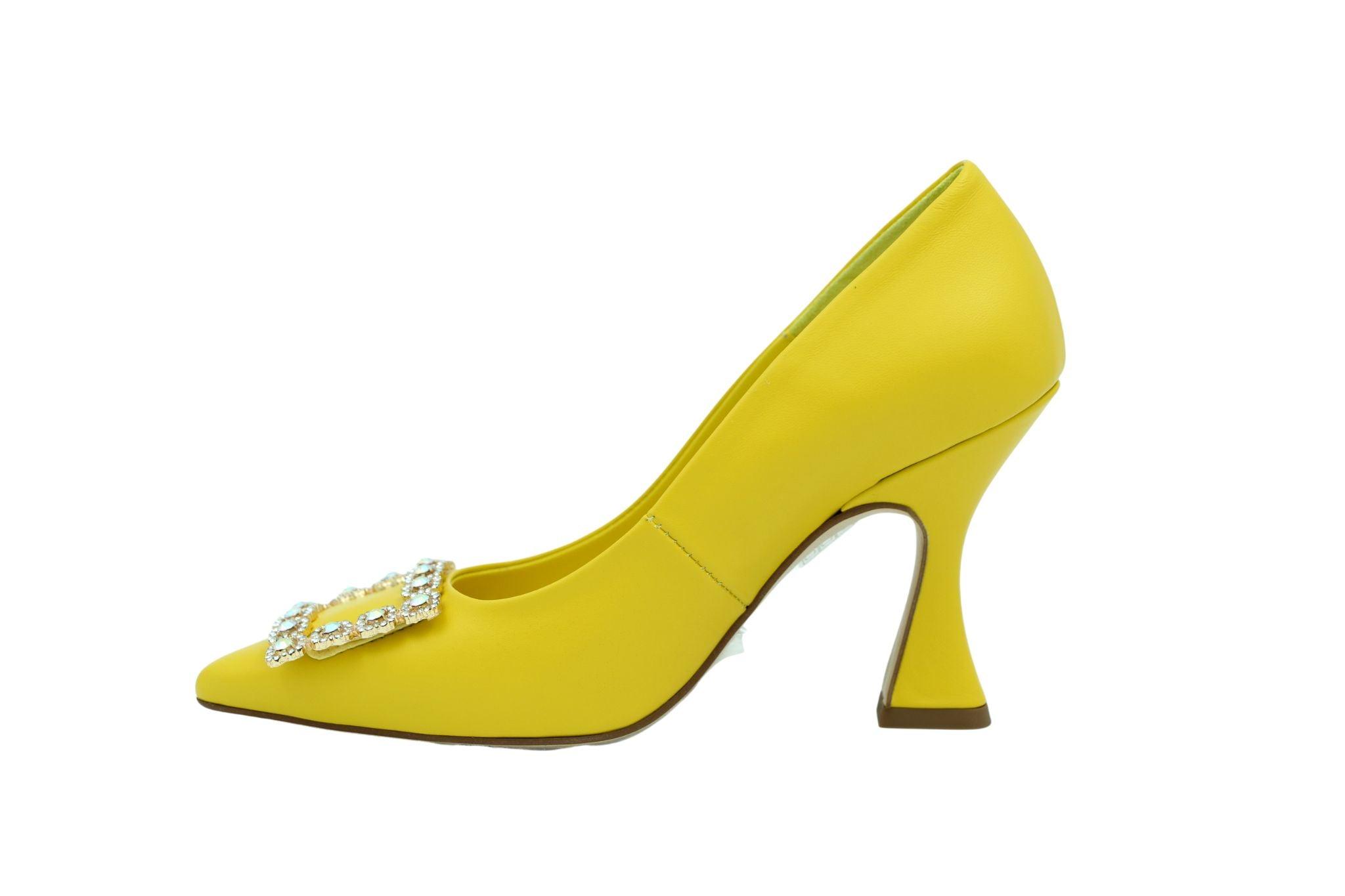 MARIAN Yellow Leather Embellished Court Shoes