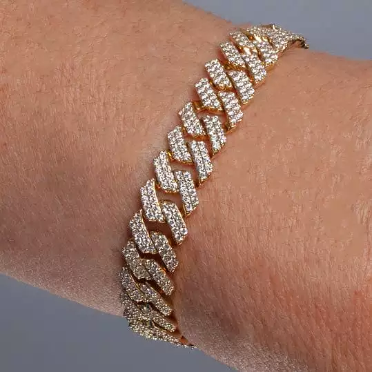 Medium 14K Gold Jagged Cuban Link Micro-Pave Diamonds and Diamond Clasp