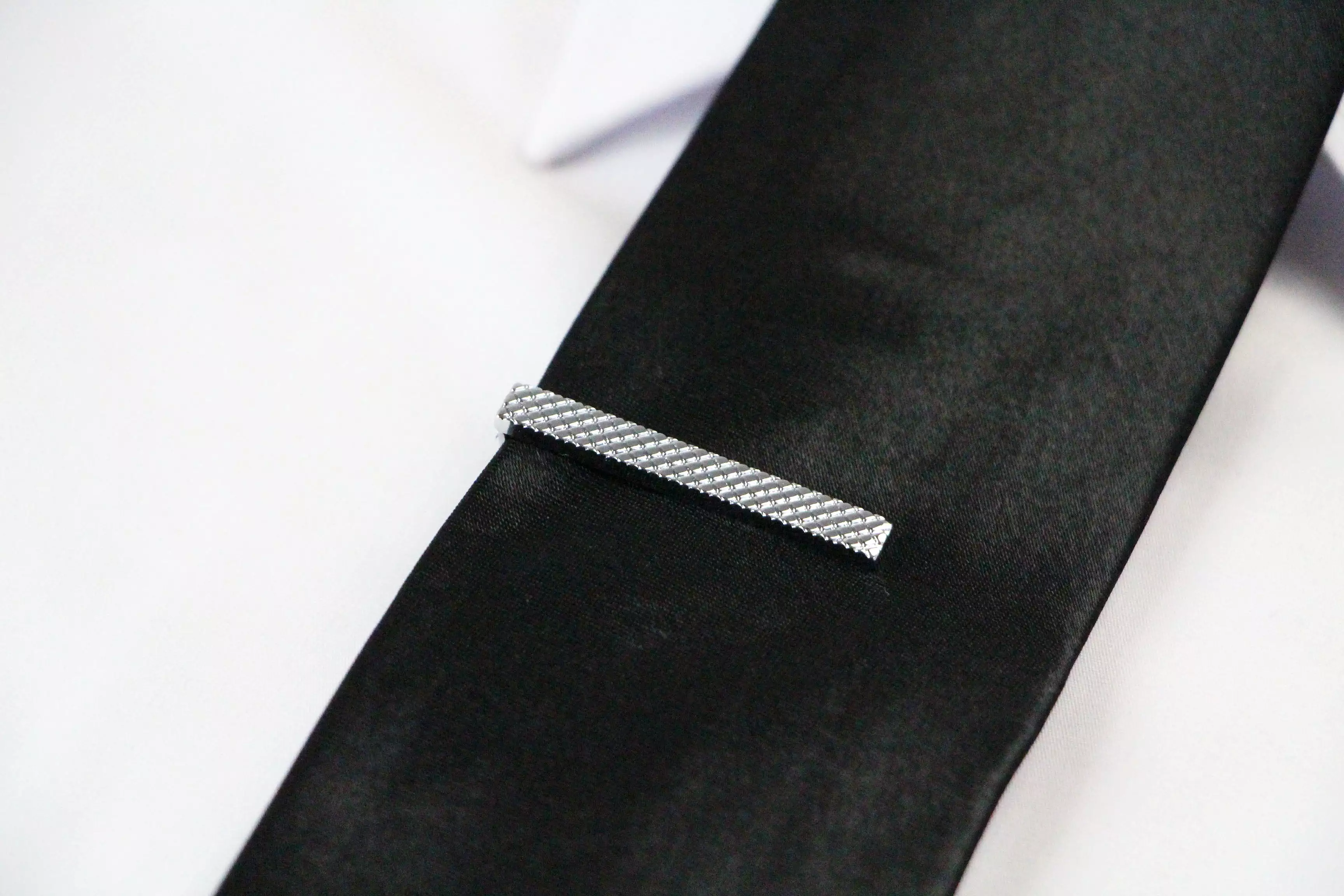 Mens Silver Diamond Tie Clip Clasp