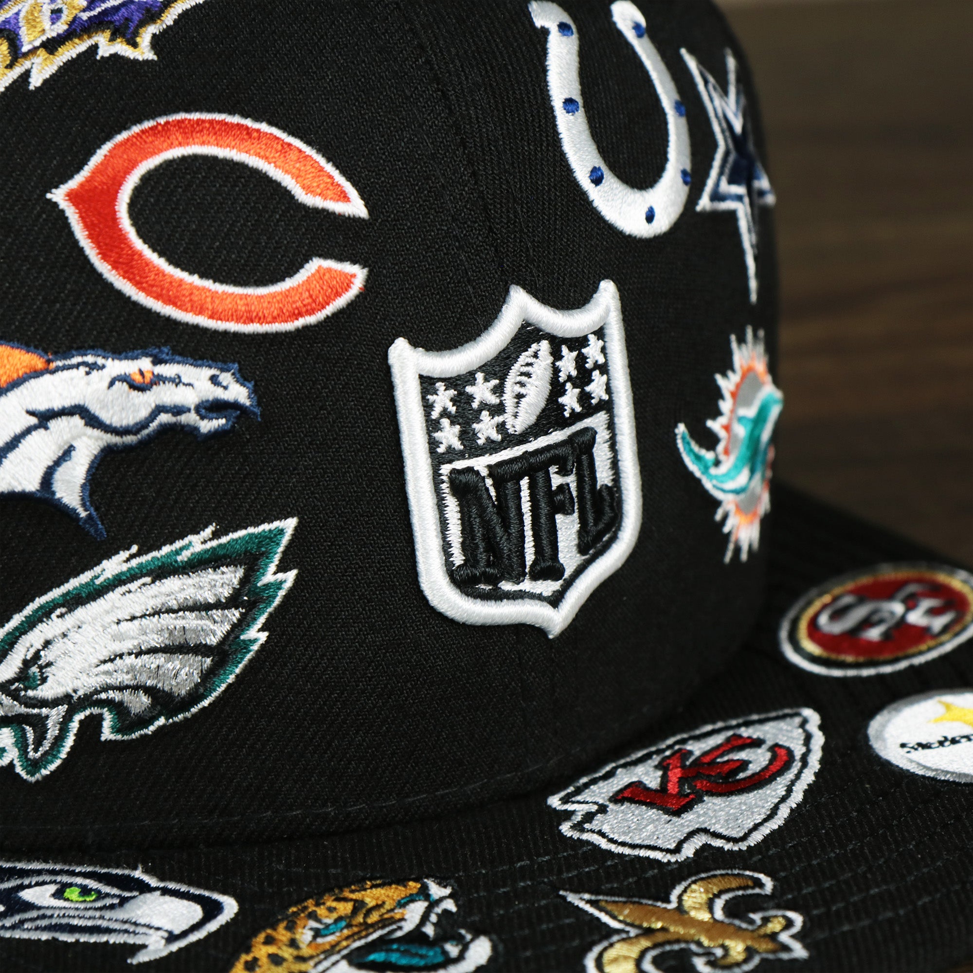 NFL Logo All Over patch fitted 59Fifty Cap with Gray Bottom | Black