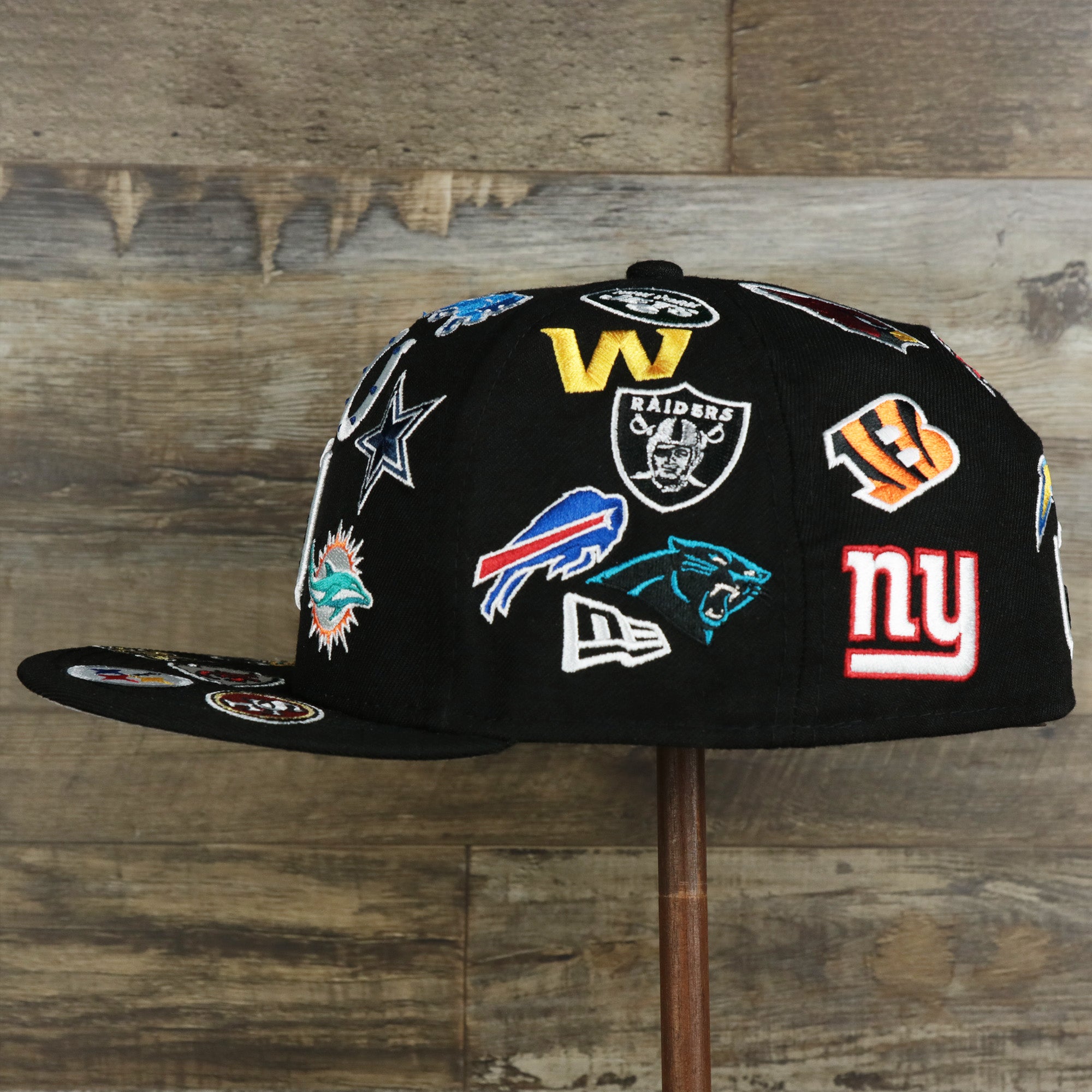 NFL Logo All Over patch fitted 59Fifty Cap with Gray Bottom | Black