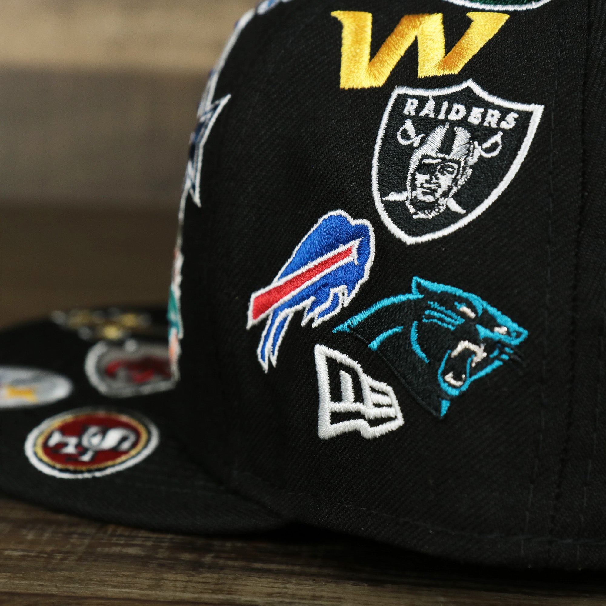 NFL Logo All Over patch fitted 59Fifty Cap with Gray Bottom | Black