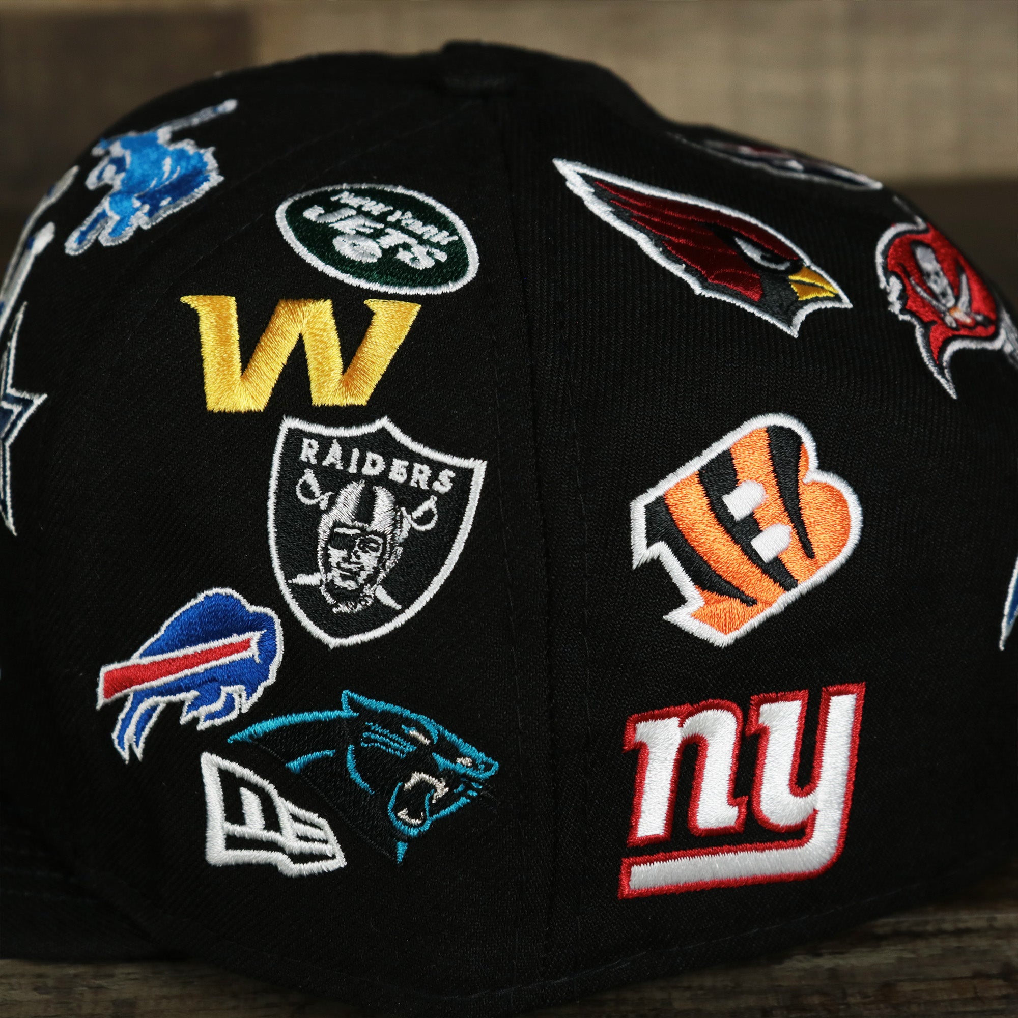 NFL Logo All Over patch fitted 59Fifty Cap with Gray Bottom | Black