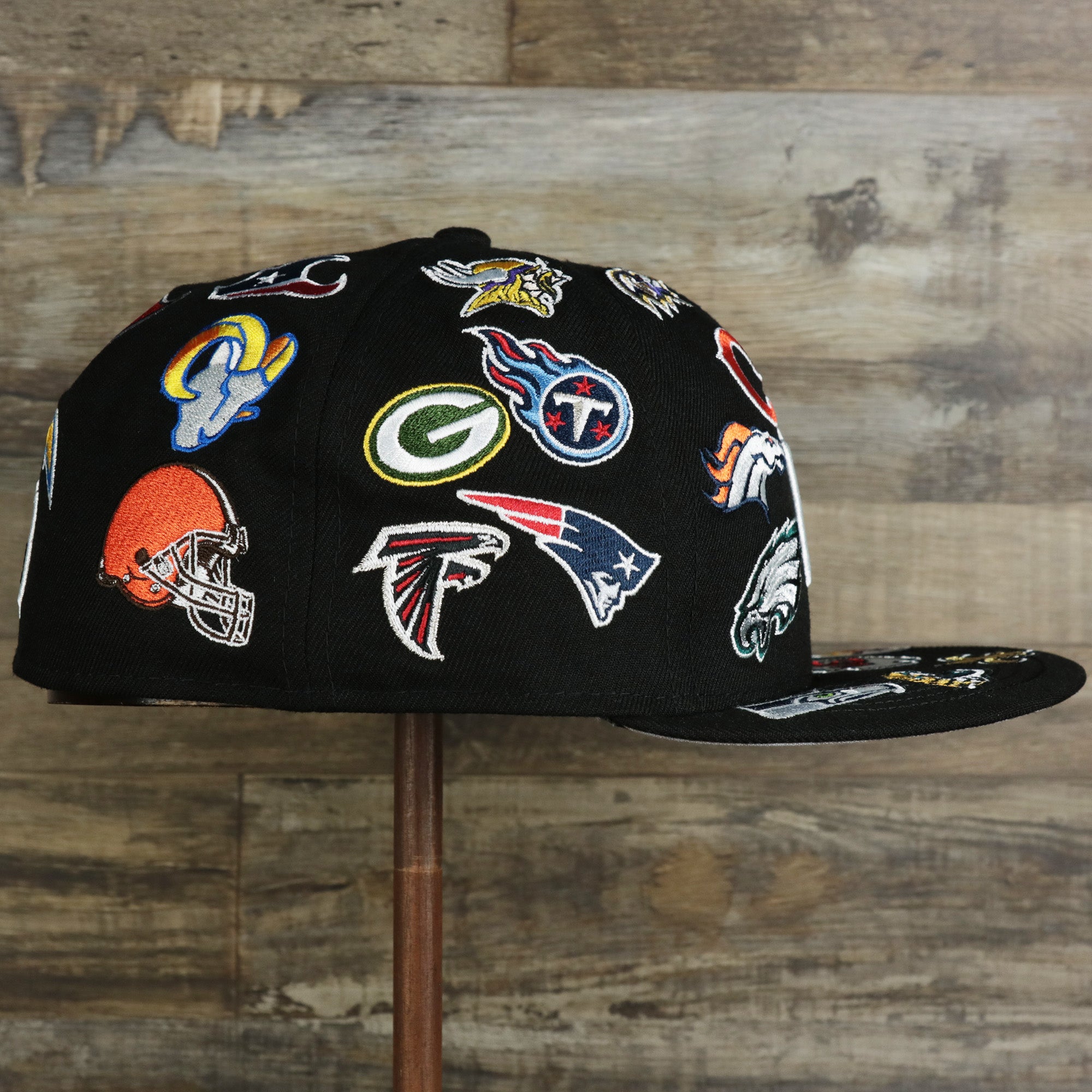 NFL Logo All Over patch fitted 59Fifty Cap with Gray Bottom | Black