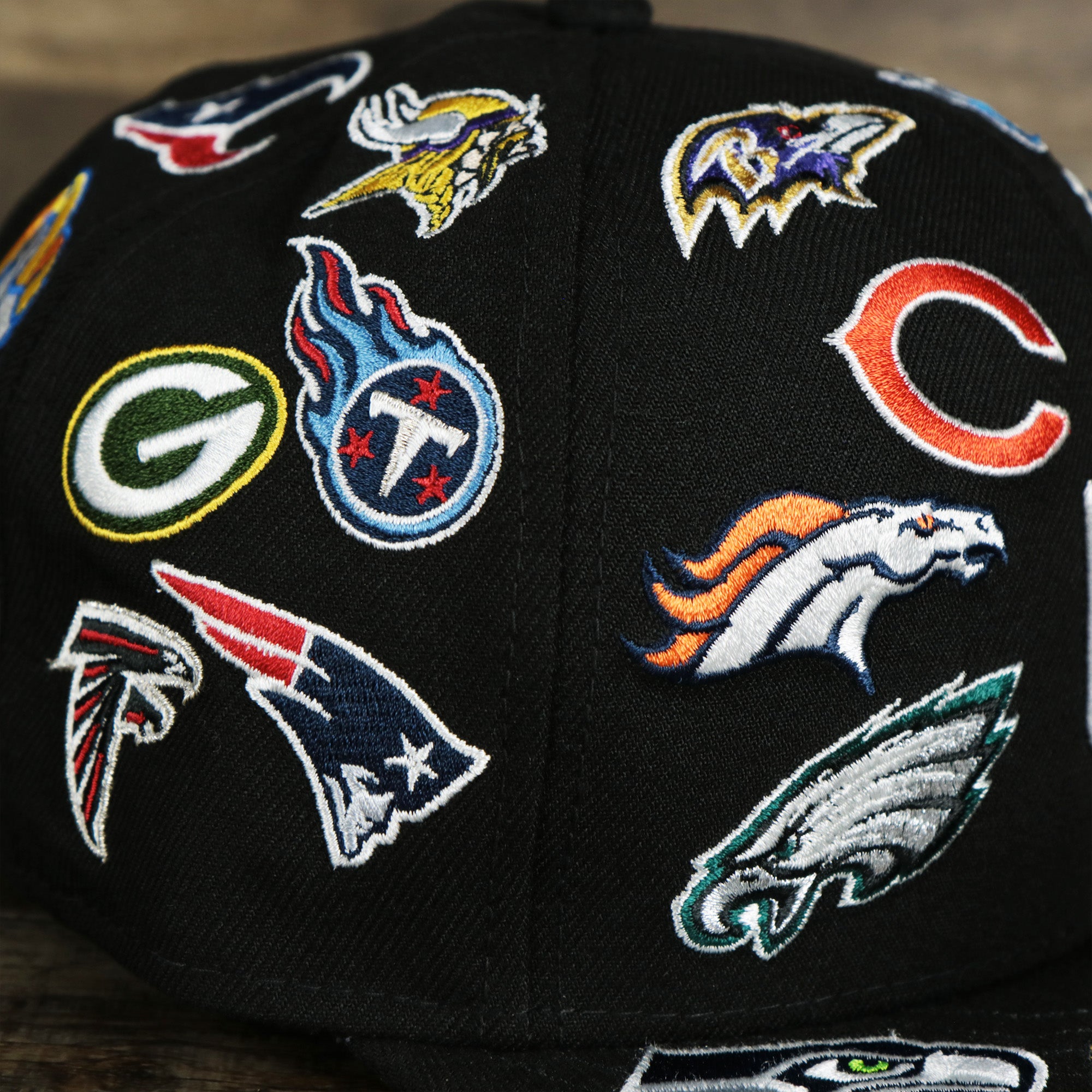 NFL Logo All Over patch fitted 59Fifty Cap with Gray Bottom | Black