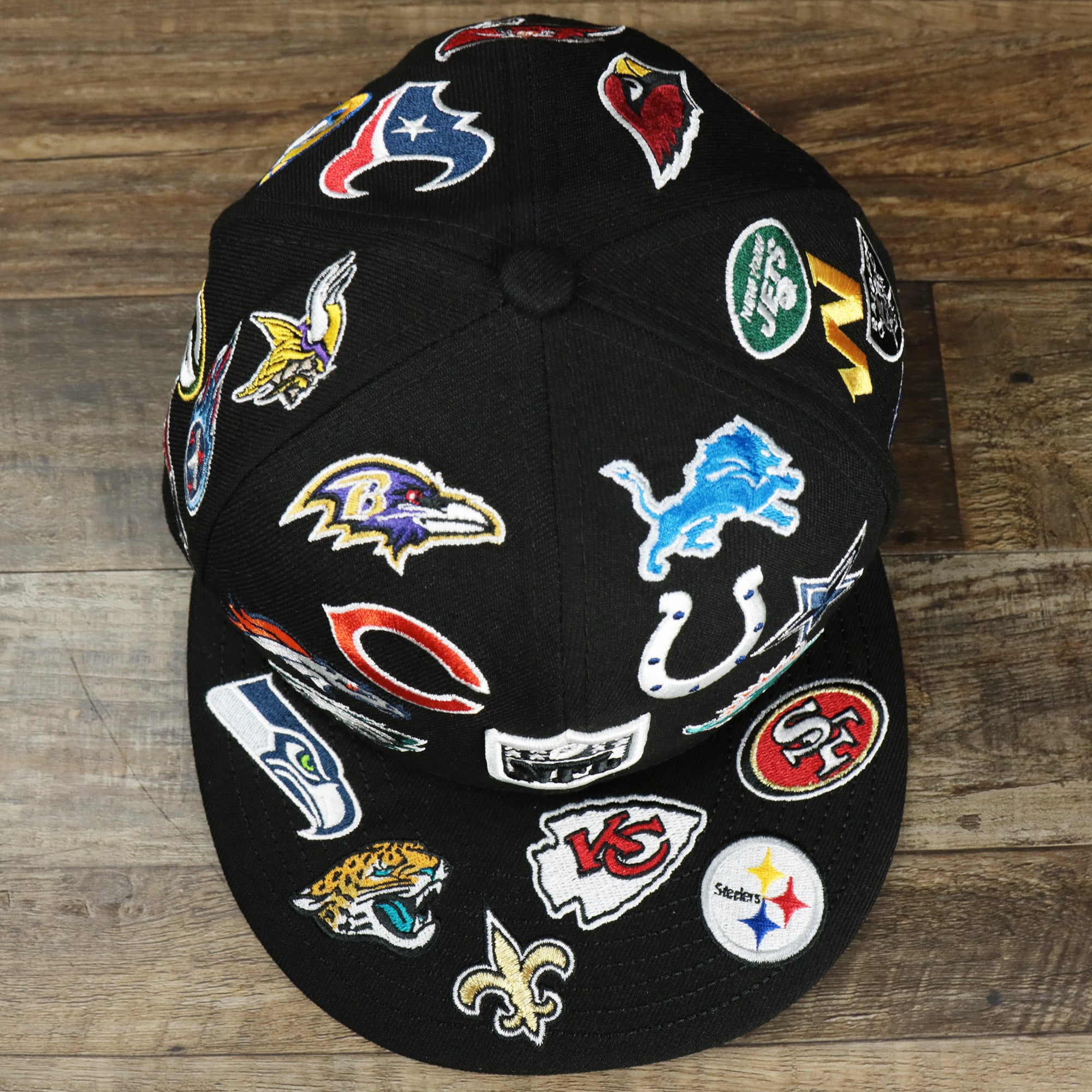 NFL Logo All Over patch fitted 59Fifty Cap with Gray Bottom | Black