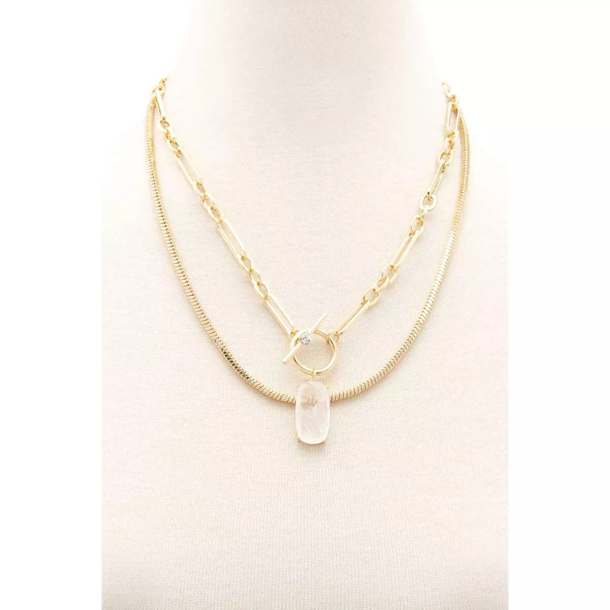 Oval Stone Toggle Clasp Layered Necklace