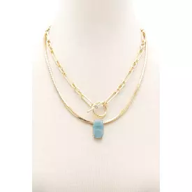 Oval Stone Toggle Clasp Layered Necklace