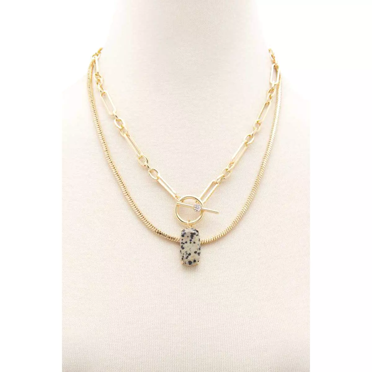 Oval Stone Toggle Clasp Layered Necklace