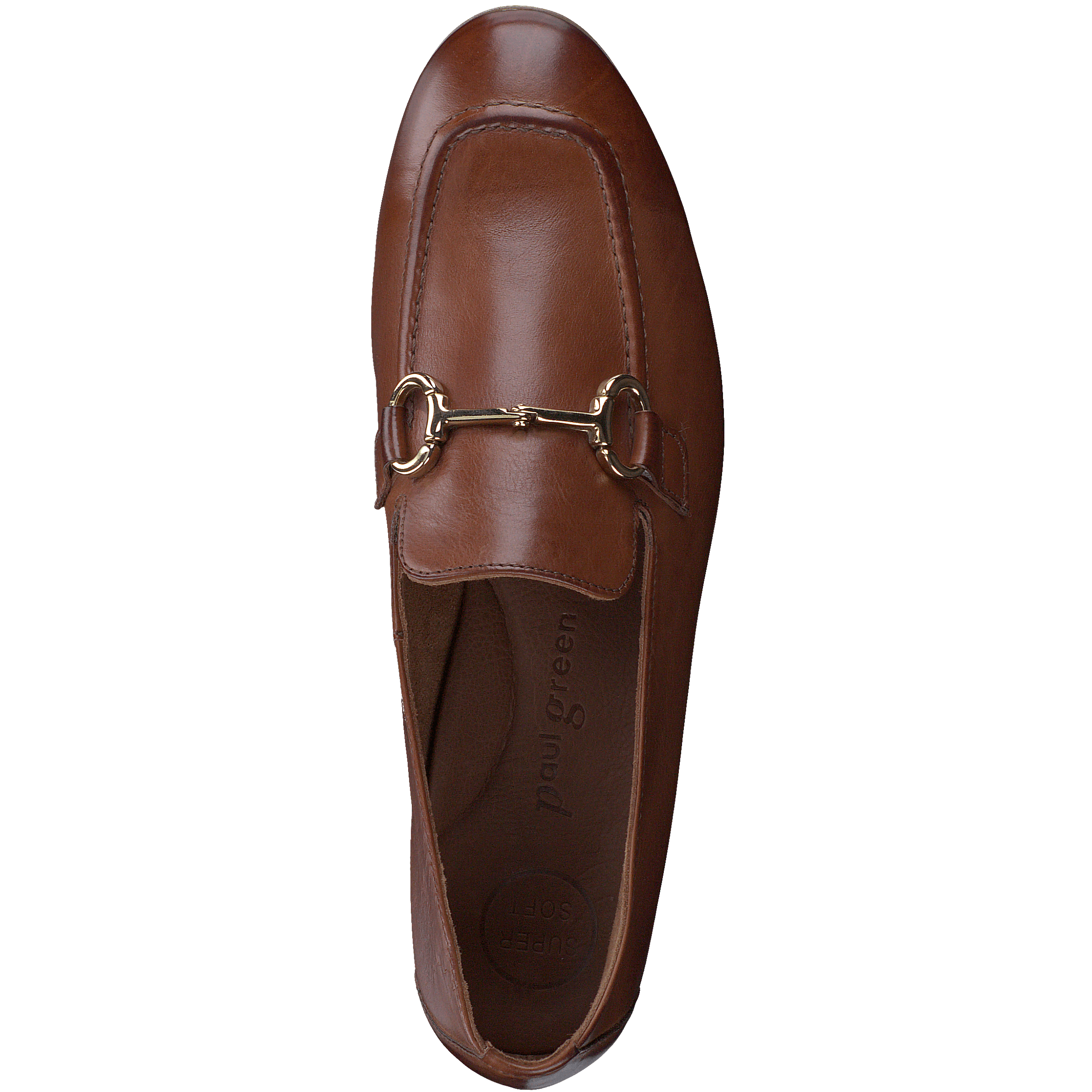 PAUL GREEN 2596 Dark Tan Leather Loafers with Gold Buckle