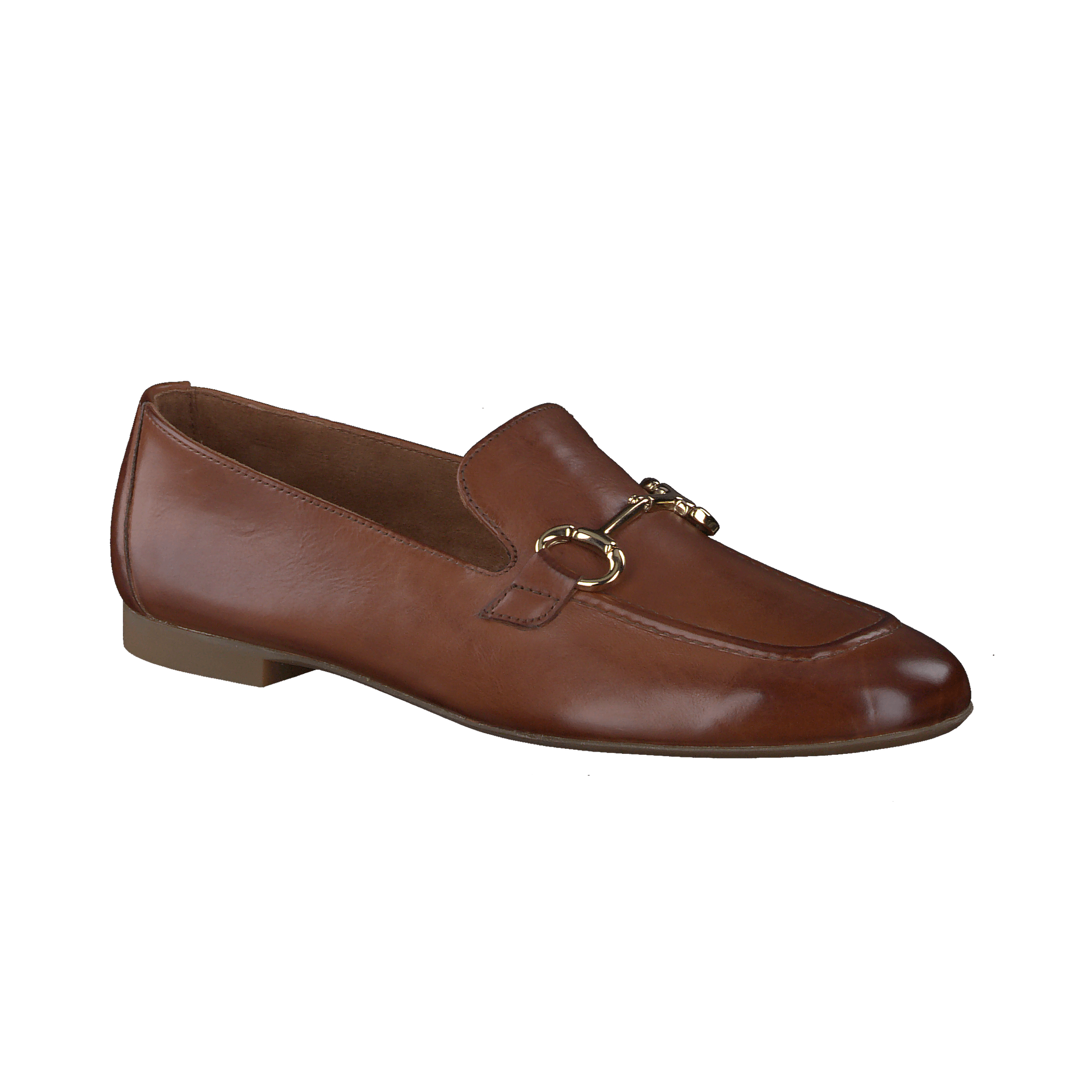 PAUL GREEN 2596 Dark Tan Leather Loafers with Gold Buckle