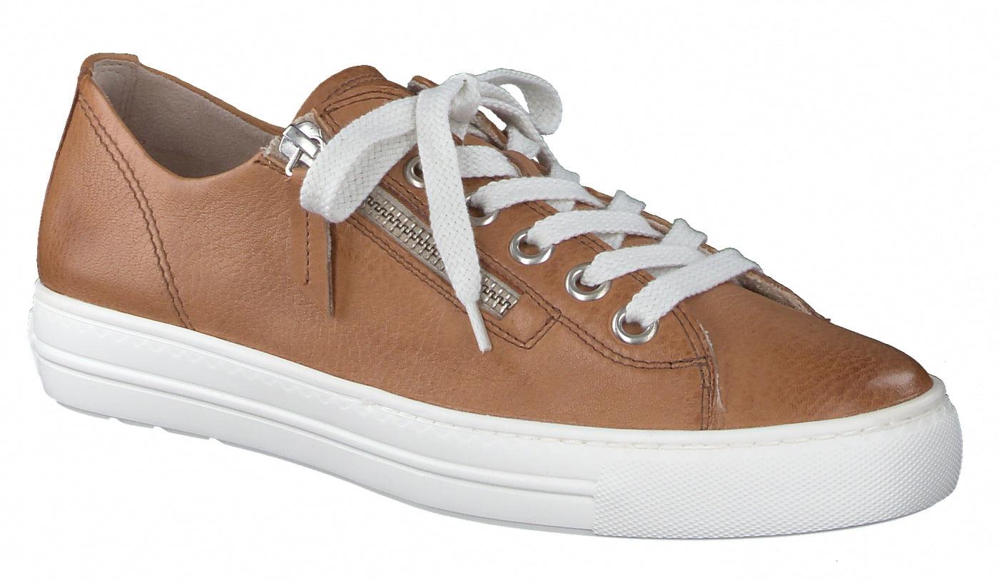 PAUL GREEN 5206  Tan leather trainer with zip detail