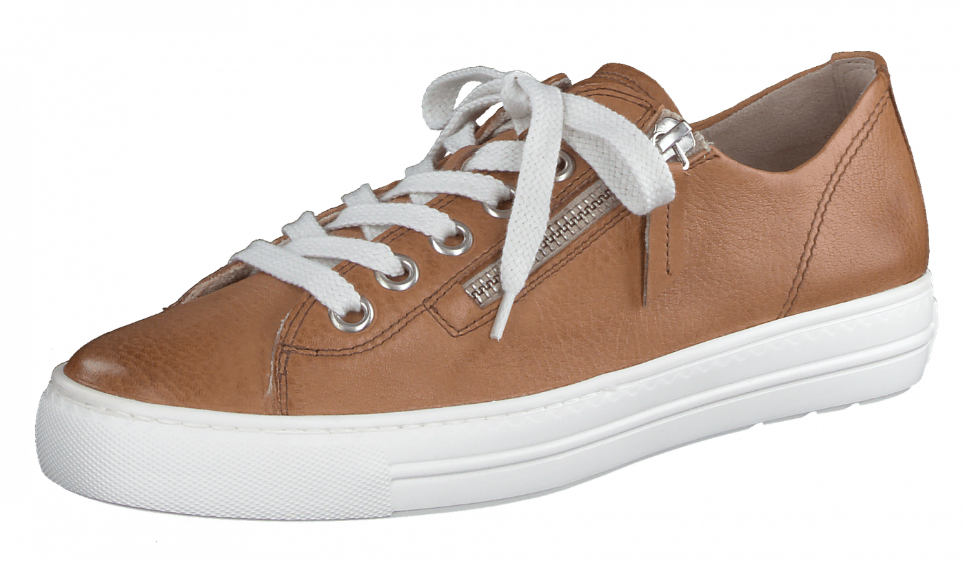 PAUL GREEN 5206  Tan leather trainer with zip detail