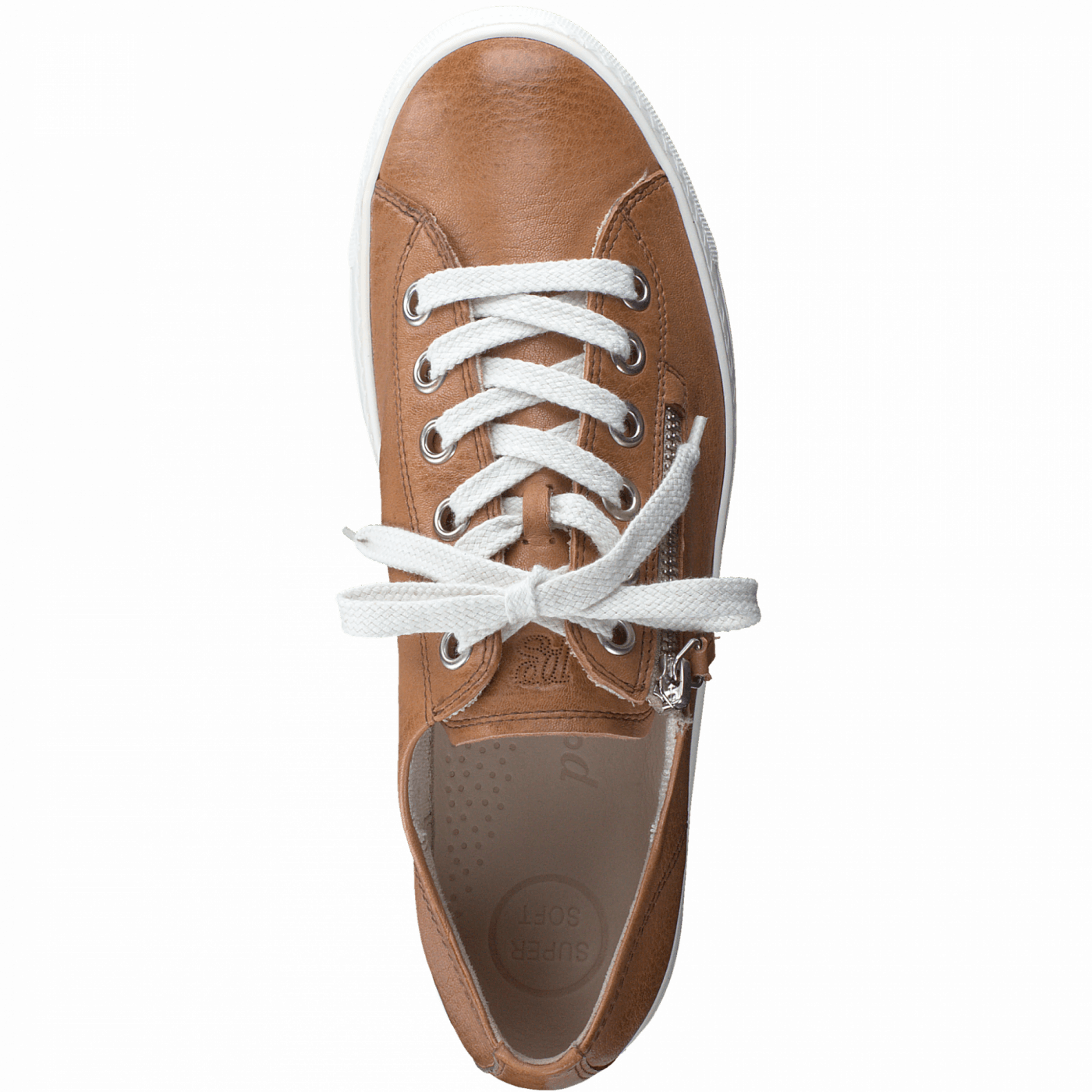 PAUL GREEN 5206  Tan leather trainer with zip detail