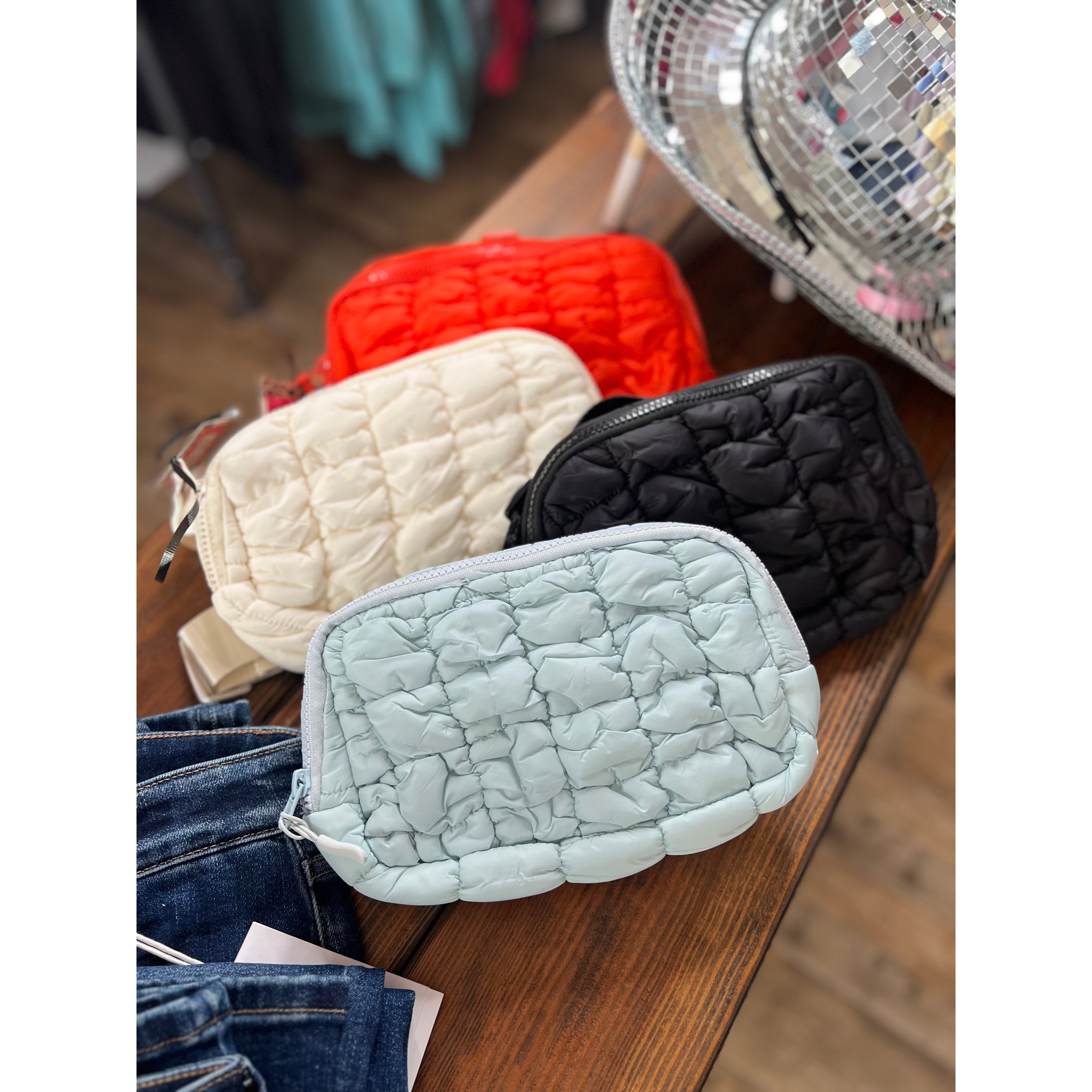 Quilted Belt Bags in Light Blue