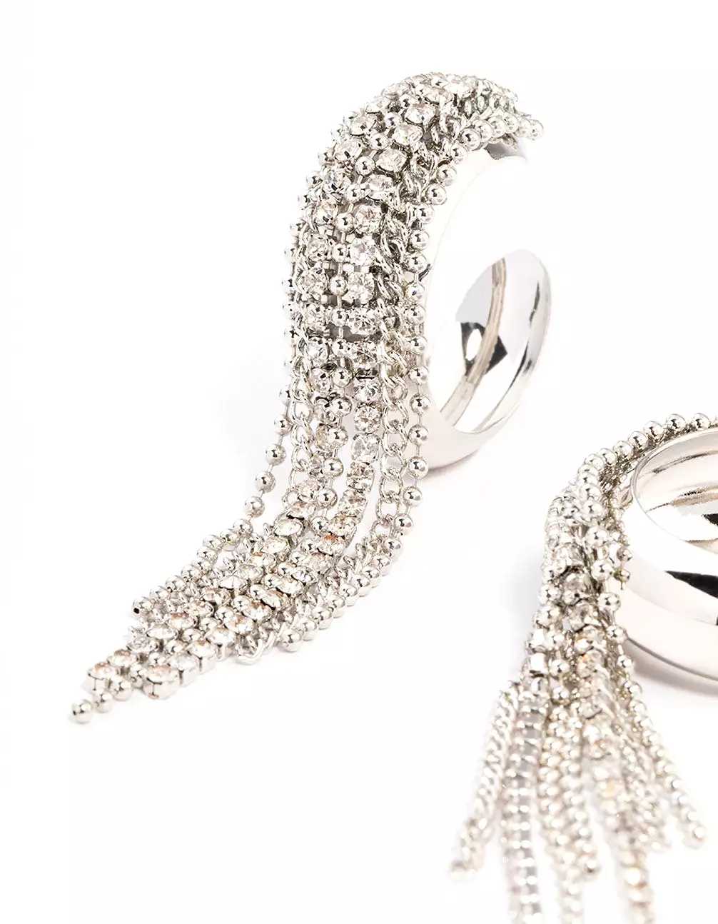 Rhodium Diamante Statement Tassel Hoop Earrings