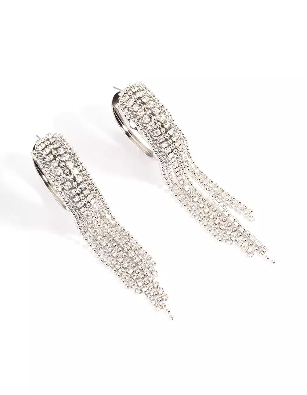 Rhodium Diamante Statement Tassel Hoop Earrings