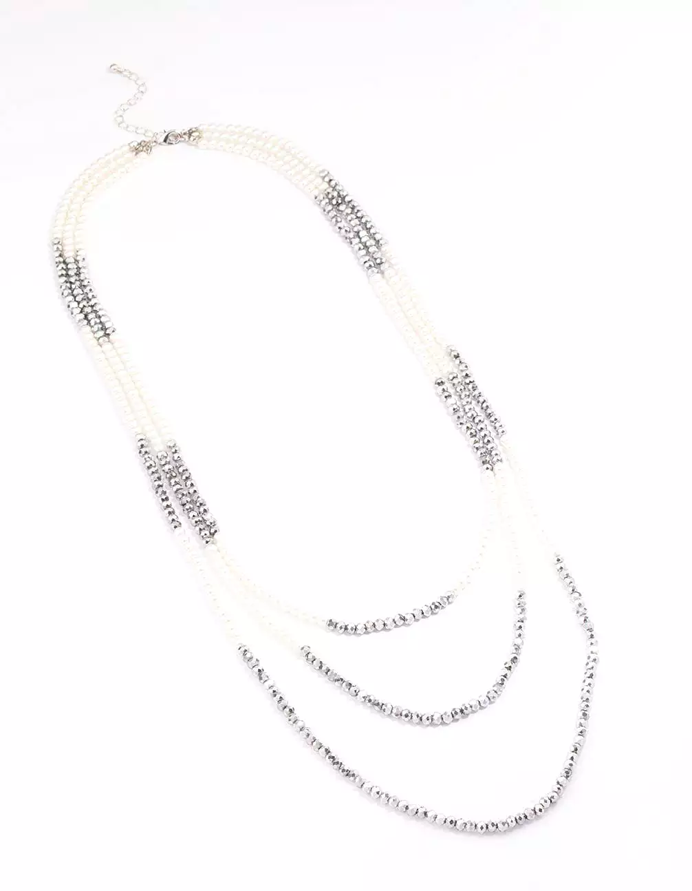 Rhodium Pearl Facet Layered Necklace